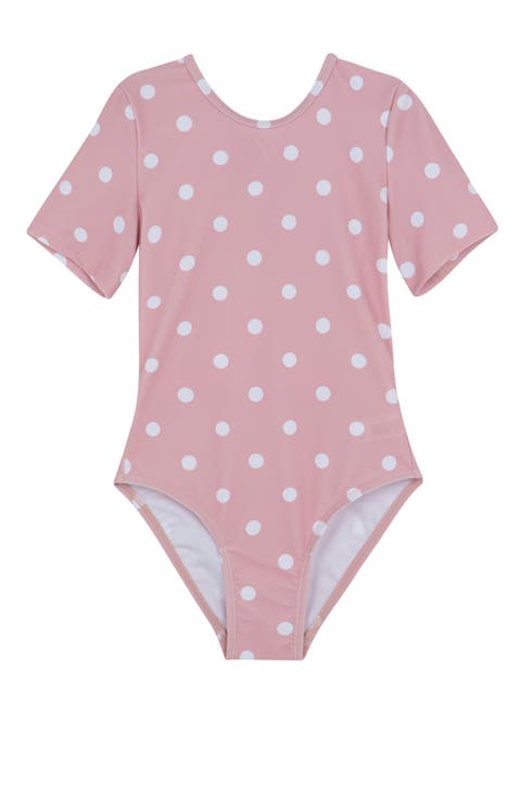 Dot Dot Dot Short Sleeve Open Tie Back One Piece