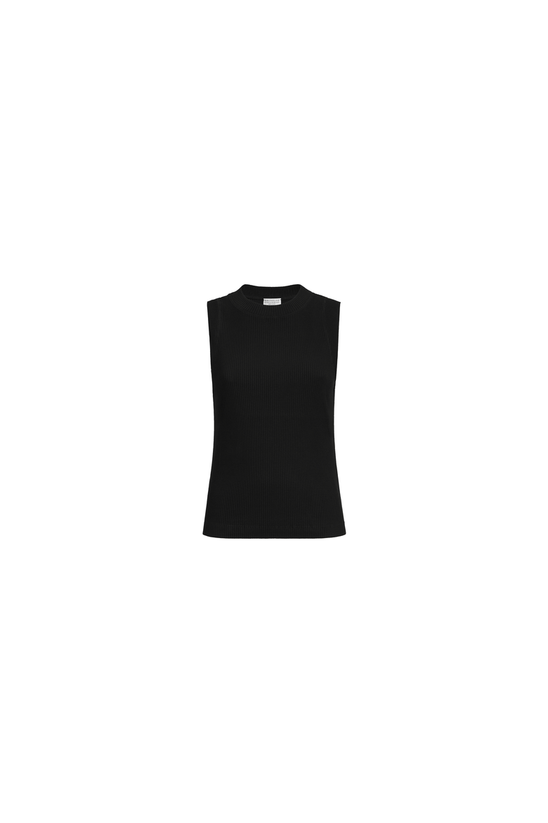 Cotton ribbed jersey top with monili, Alternate, color, Black