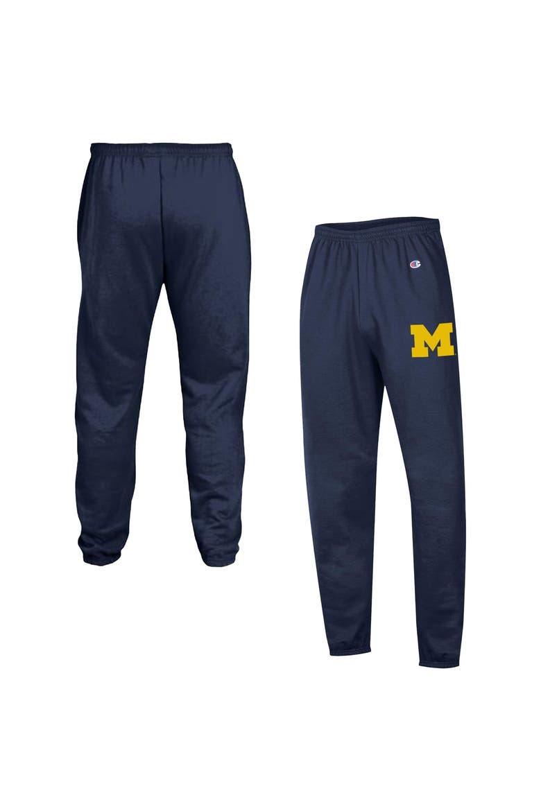 Men's Champion  Navy Michigan Wolverines Powerblend Banded Fleece Sweatpants, Main, color, Navy