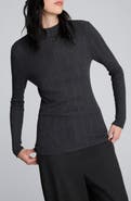 Kenneth Cole Long Sleeve Mock Neck Variegated Rib Top
