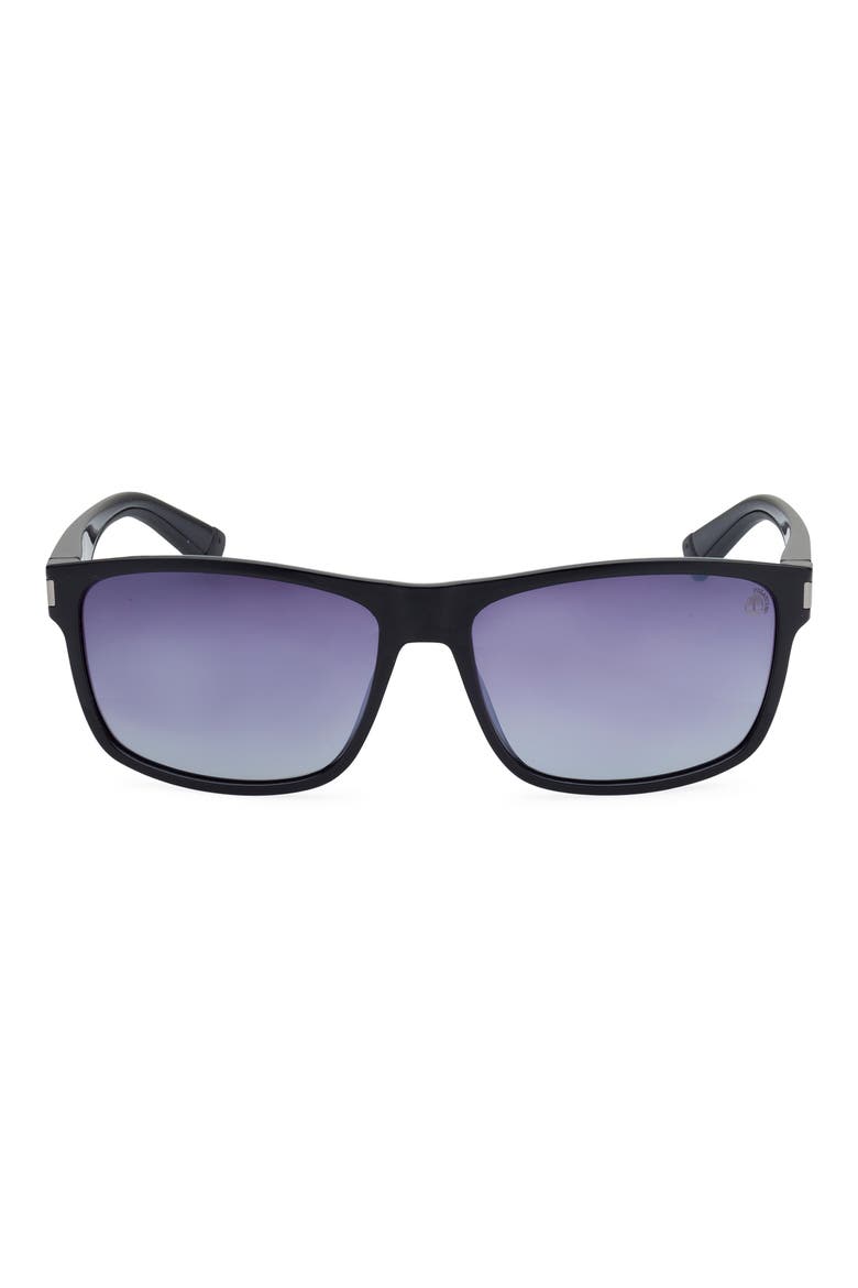 57mm Polarized Rectangular Sunglasses, Main, color, SHINY BLACK / SMOKE POLARIZED