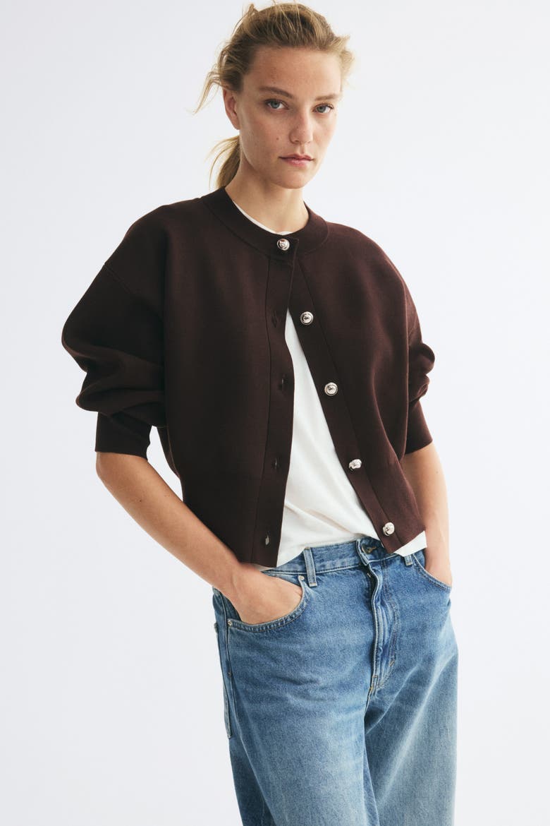 Fine-Knit Cardigan, Alternate, color, Dark brown