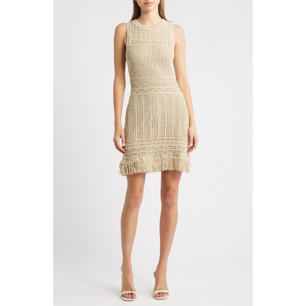 Milly Beaded Fringe Knit Minidress In Neutral