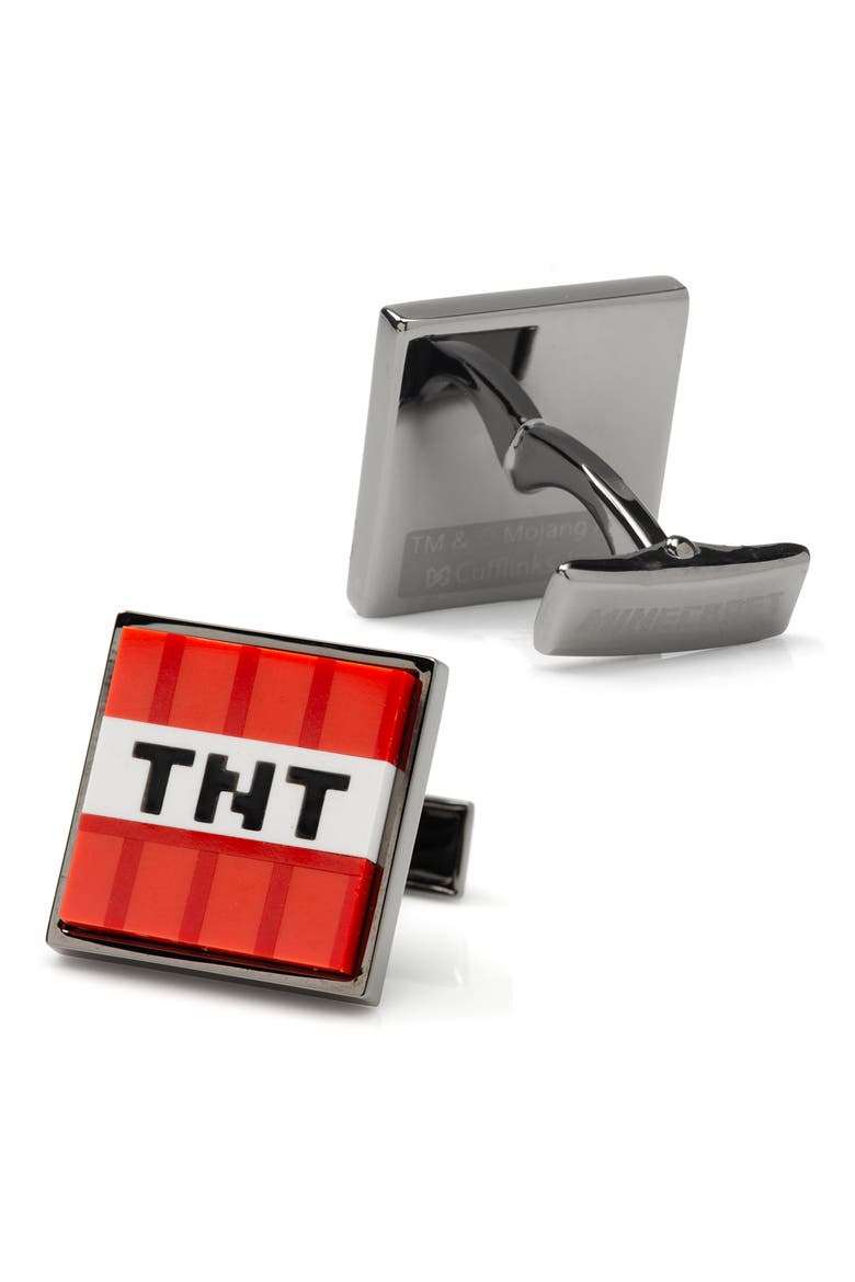 x Minecraft Creeper & TNT Gunmetal Cuff Links, Alternate, color, GREEN