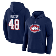 FANATICS Men's Fanatics Lane Hutson Navy Montreal Canadiens Authentic Stack Name & Number Hoodie