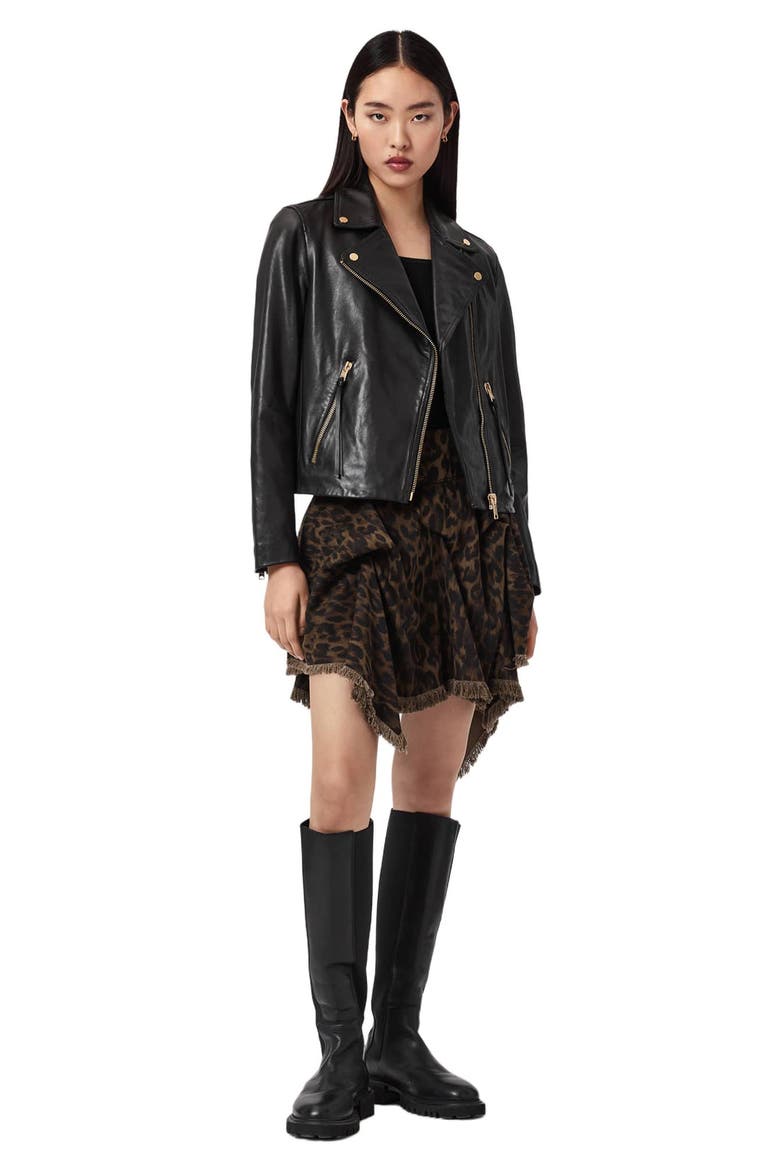 Crissy Leopard Print Gathered Denim Skirt, Alternate, color, LEAPORD BROWN