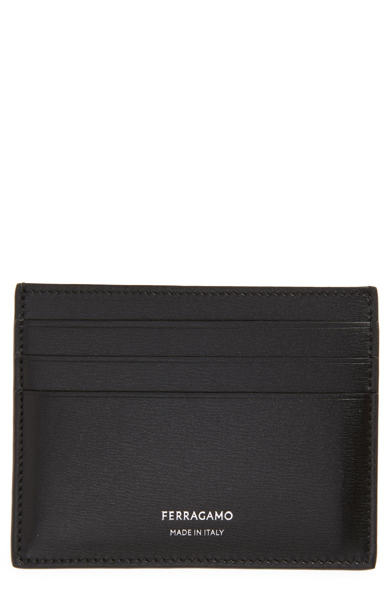FERRAGAMO Classic Leather Card Case, Main, color, Nero