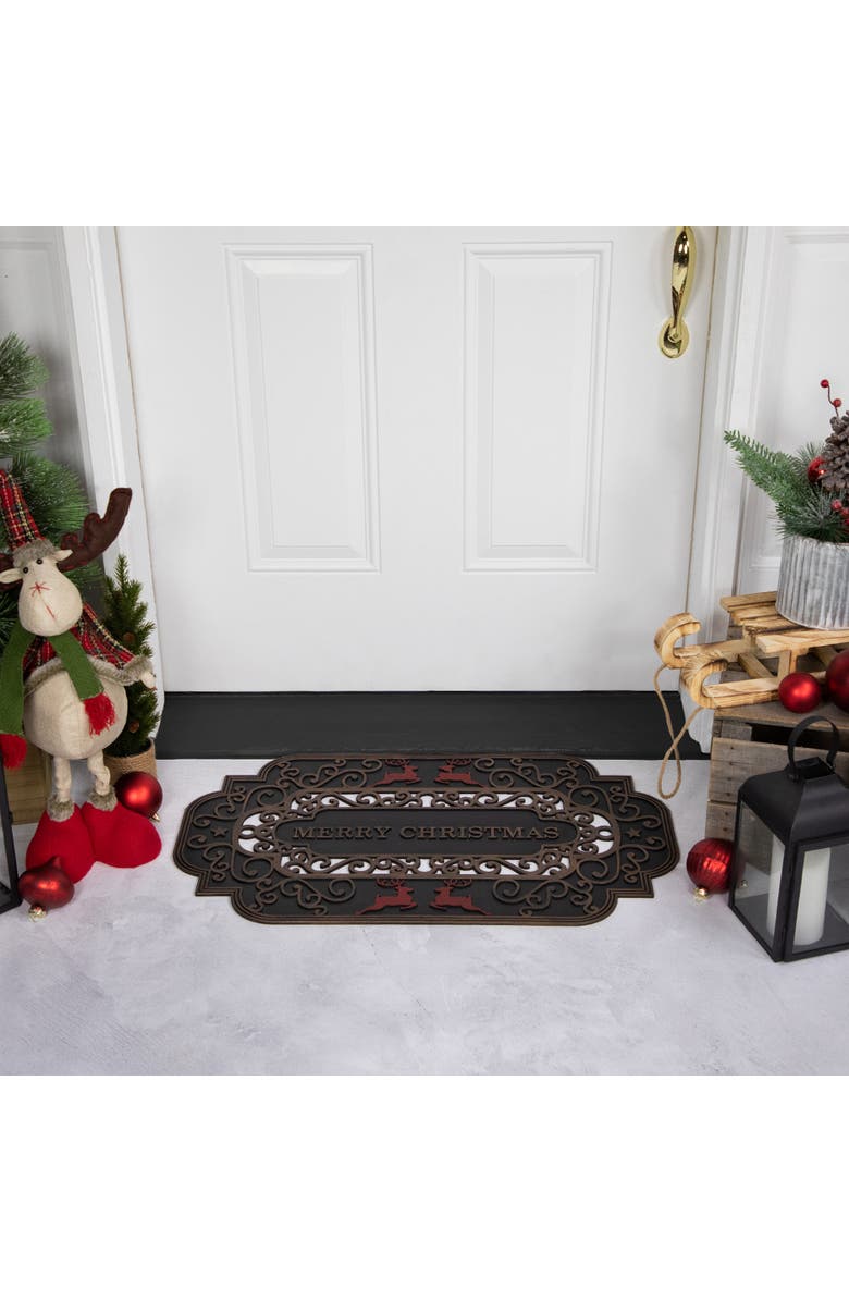 Northlight Black and Copper Reindeer "Merry Christmas" Doormat 18" x 30", Alternate, color, Black