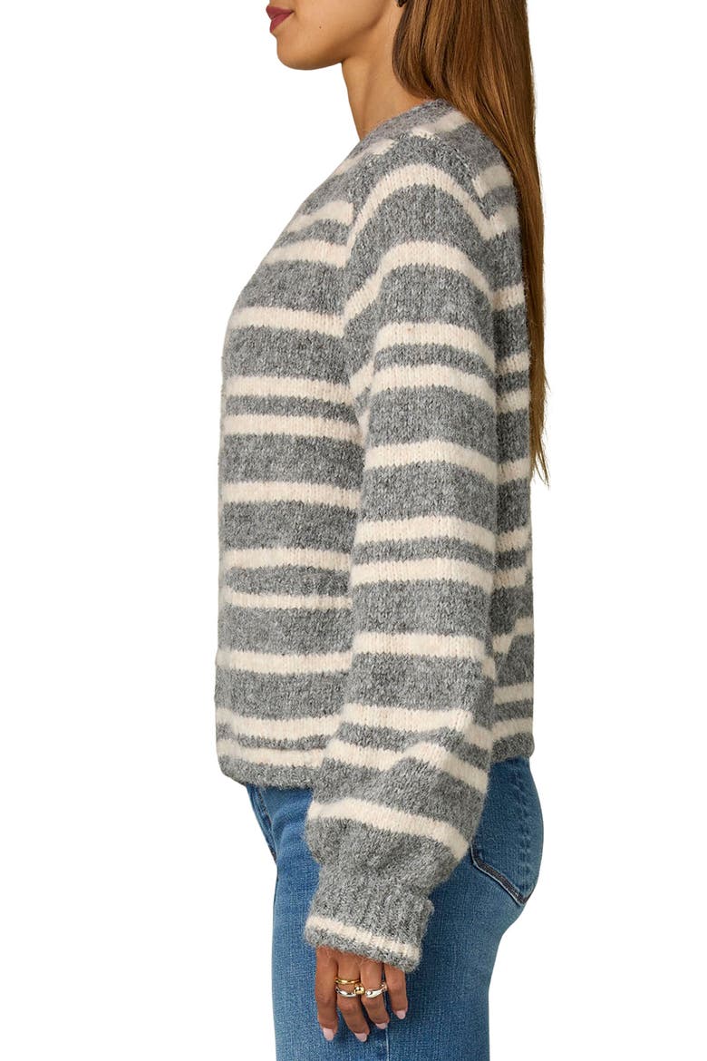 Stripe Open Bouclé Cardigan, Alternate, color, LIGHT GREY/ ECRU