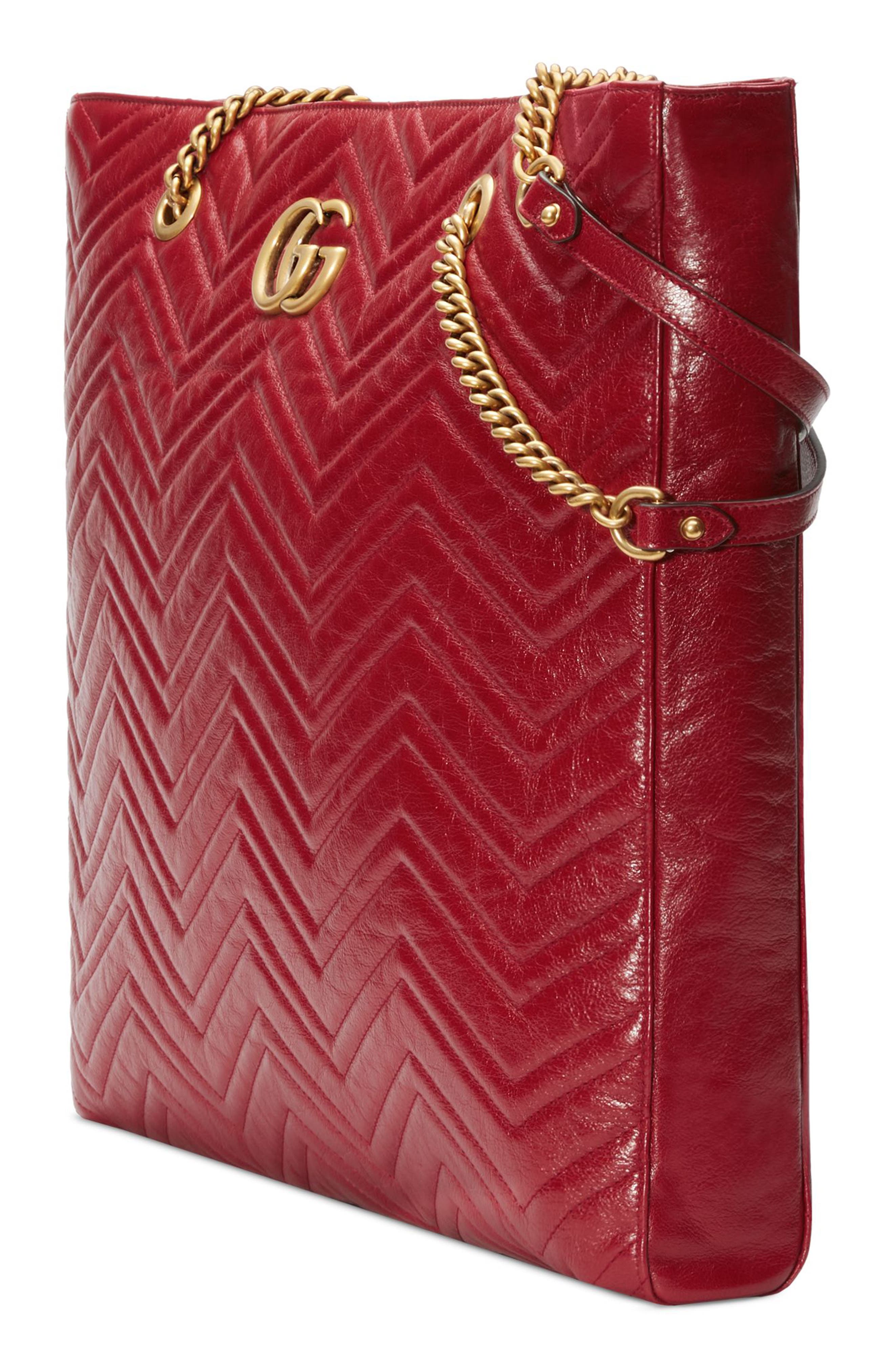 Matelassé Leather North/South Tote Bag, Alternate, color, ROMANTIC CERISE