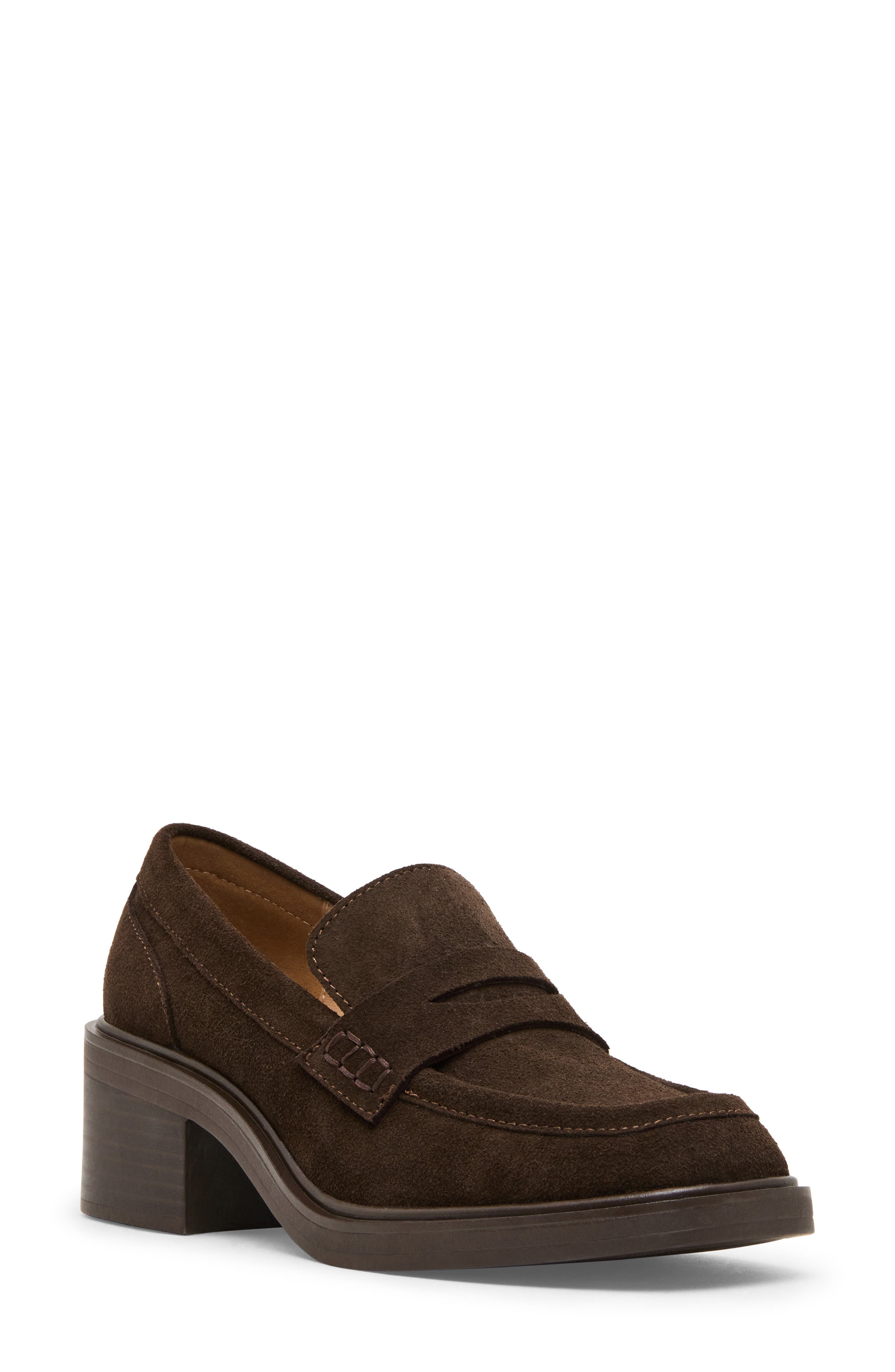 Brisa Waterproof Penny Loafer Pump, Main, color, CHOCOLATE SUEDE