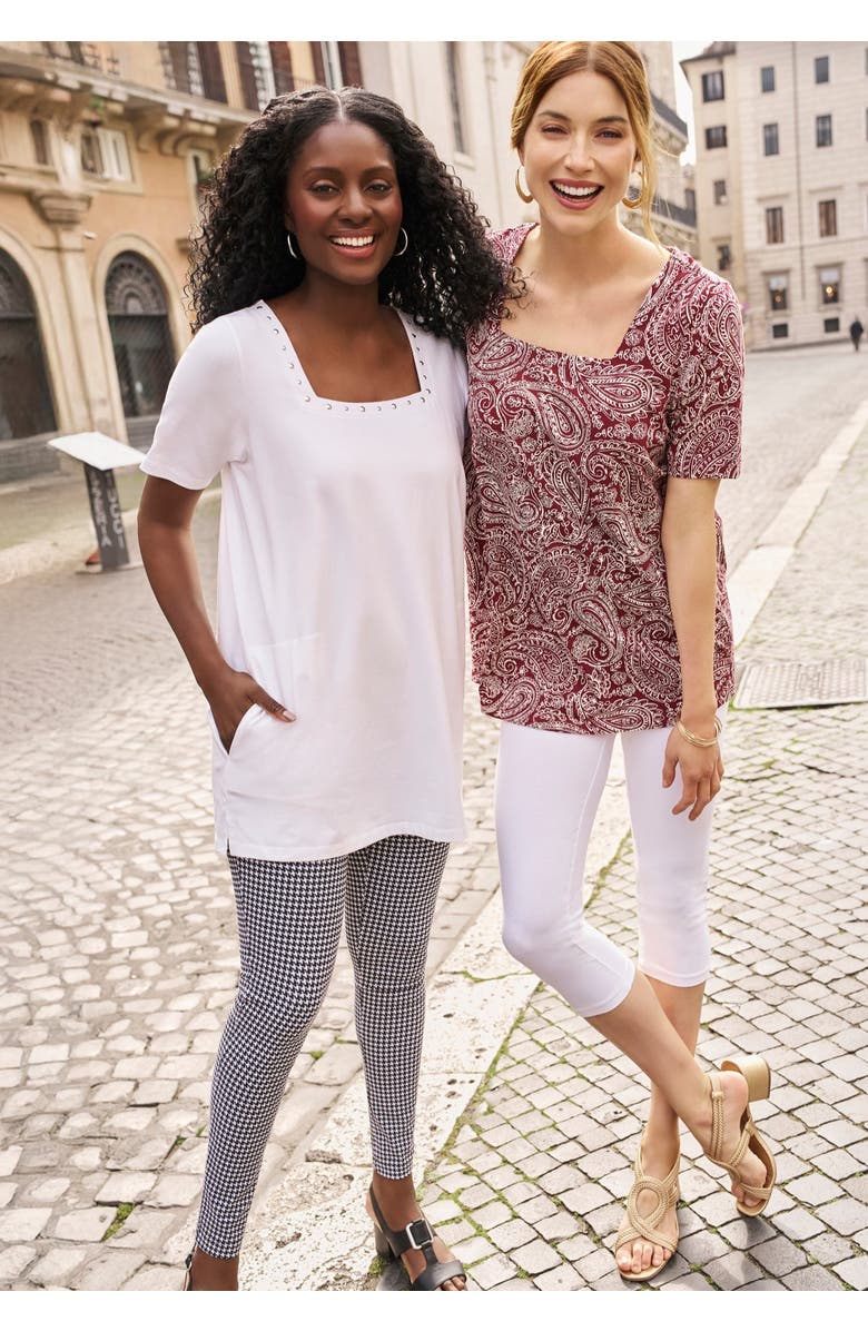 Jessica London Stretch Cotton Square Neck Tunic, Alternate, color, Black