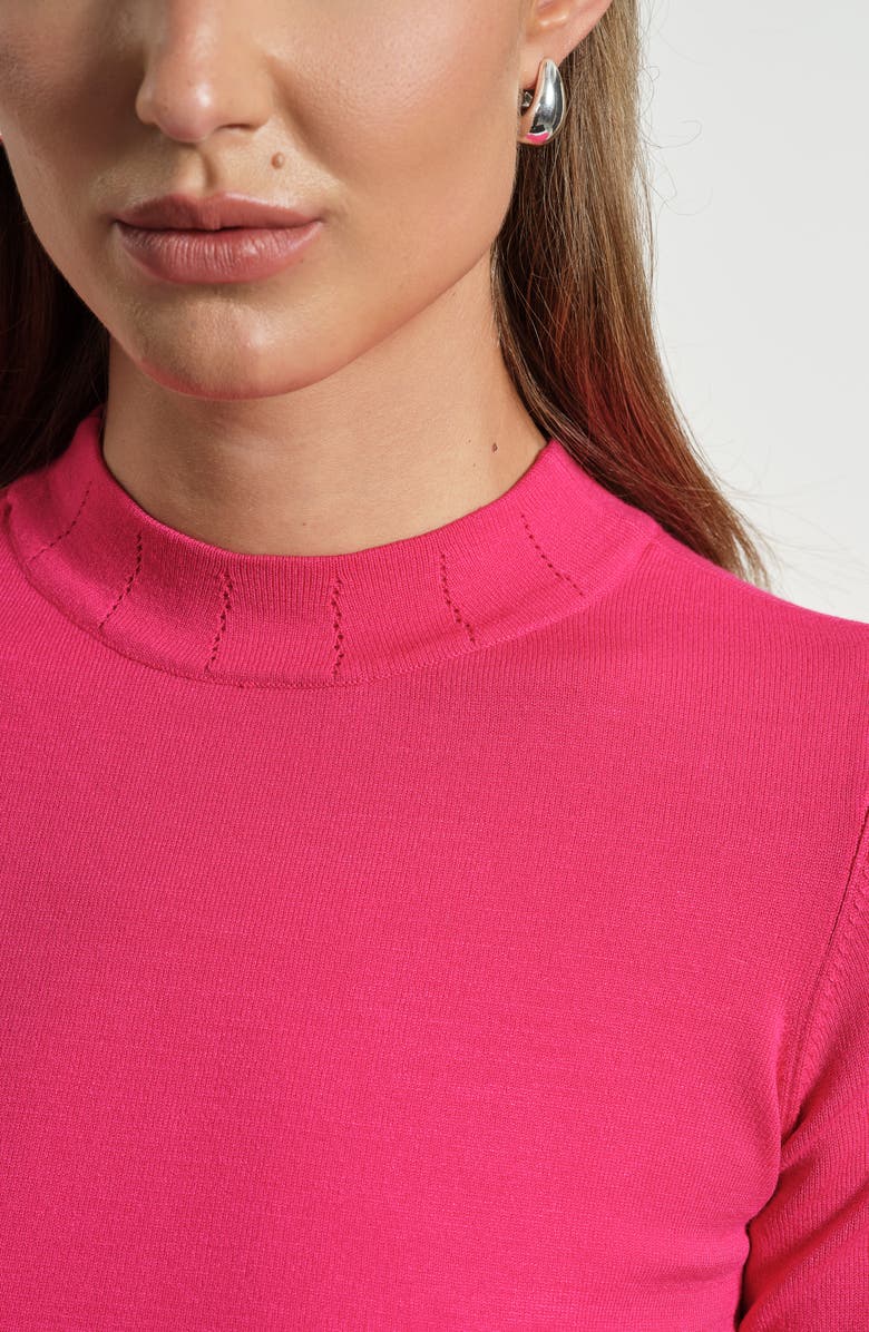Isaac Mizrahi New York Mock Neck Short Sleeve Sweater, Alternate, color, Fuchsia