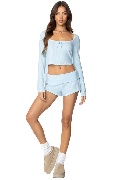 Shop Edikted Lucilla Foldover Rib Shorts In Light-blue
