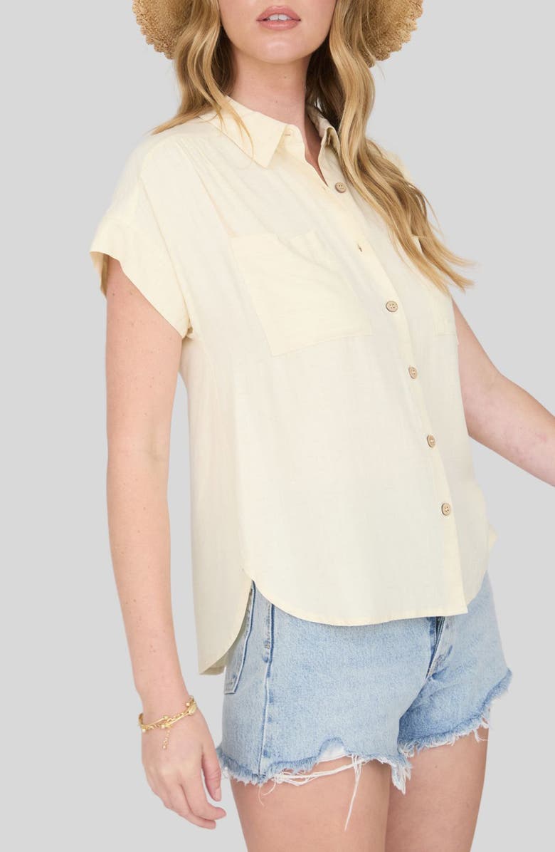 Blu Pepper Solid Short Sleeve Button-Up Shirt, Alternate, color, Butter Yellow