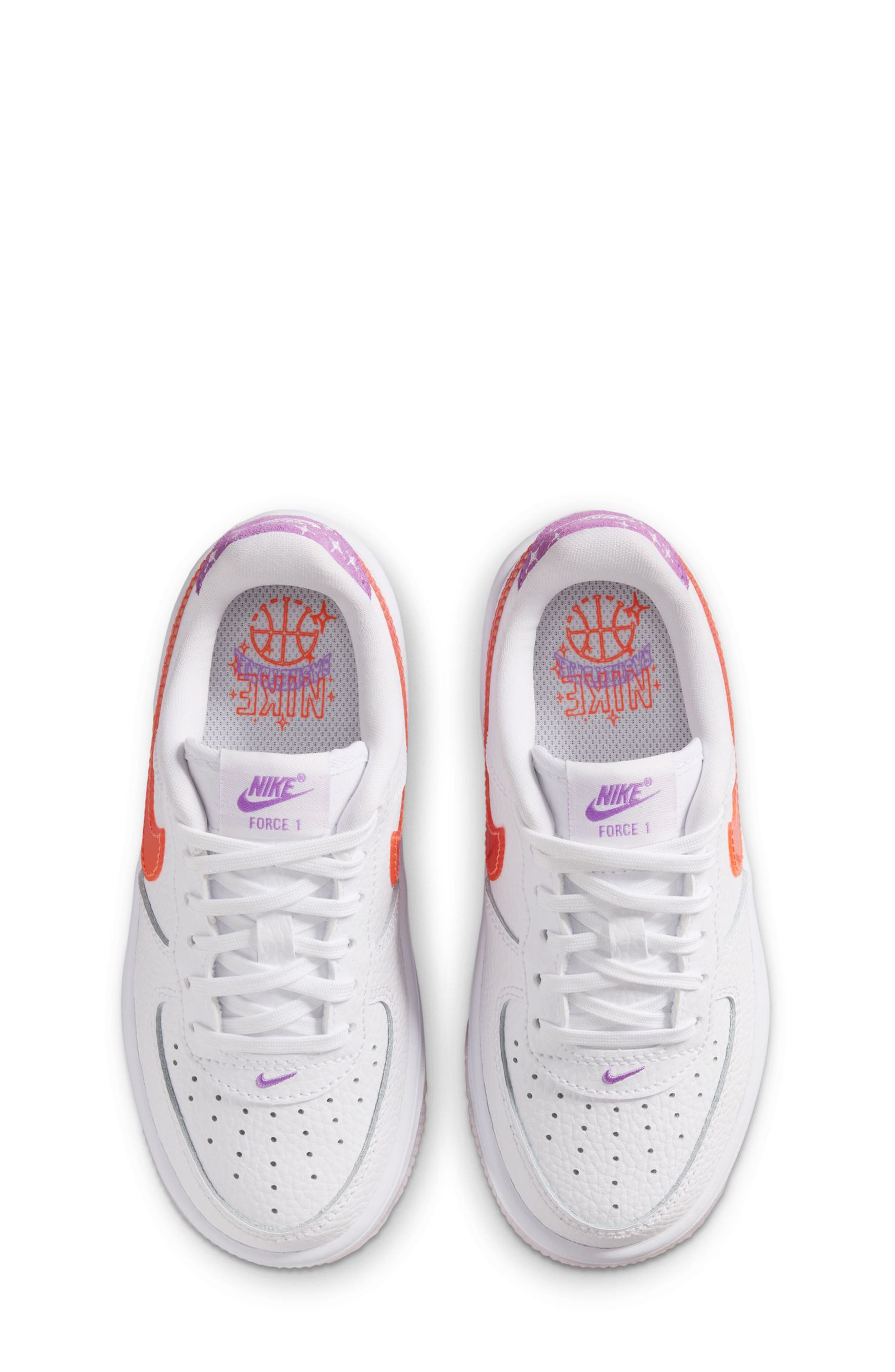 Nike Kids' Air Force 1 Sneaker, Alternate, color, White/ Bright Violet/ Orange