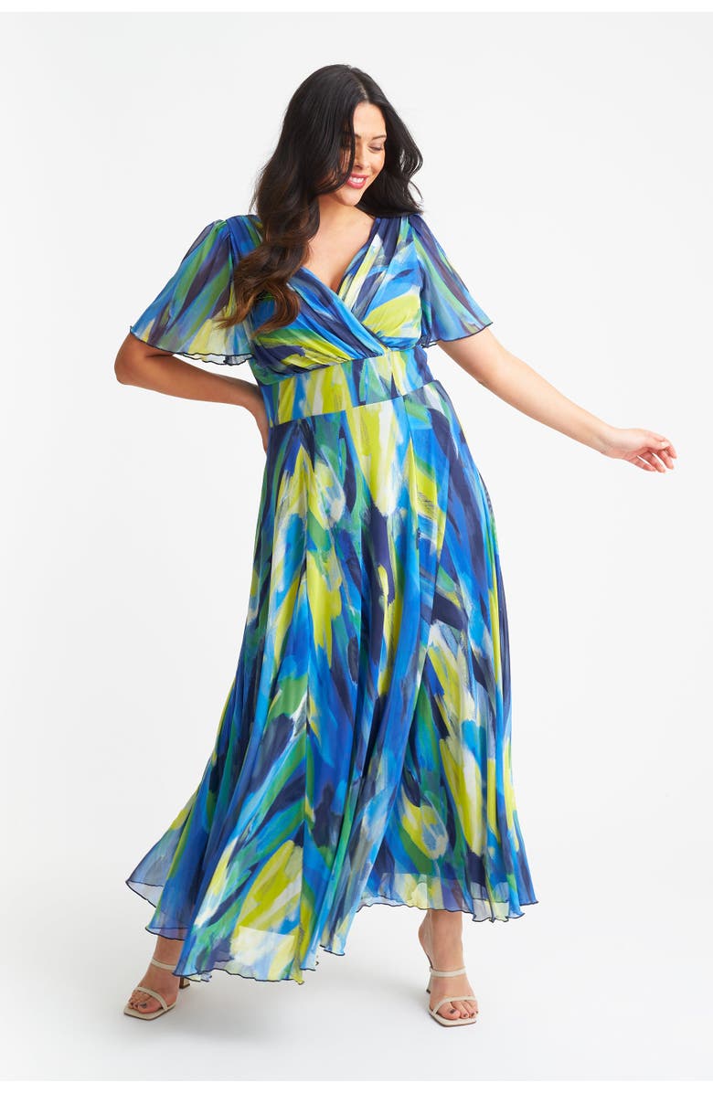 Scarlett & Jo Isabelle Abstract Angel Sleeve Dress, Alternate, color, Blue Yellow