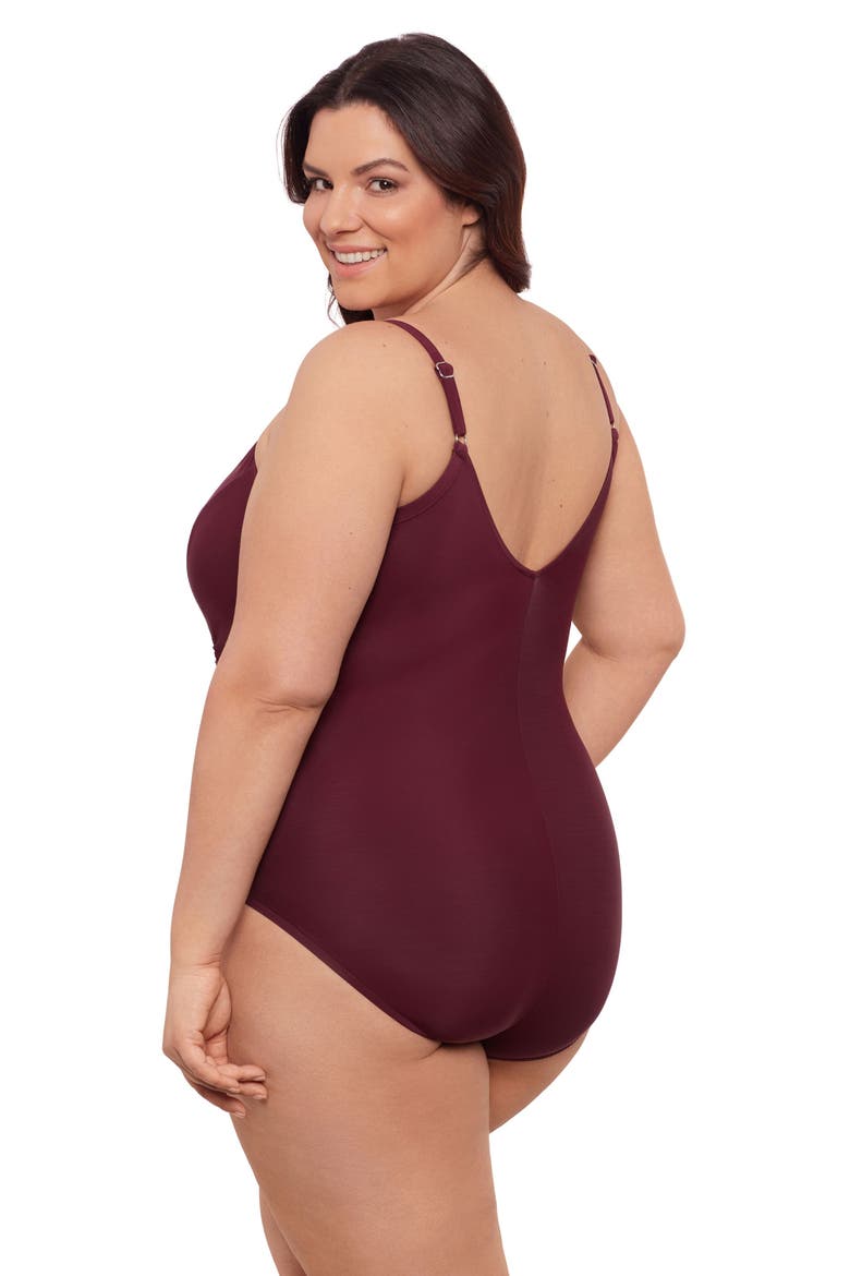 Plus Size Princess Seam V-Neck Side Shirred Adjustable One-Piece Swimsuit, Alternate, color, Currant