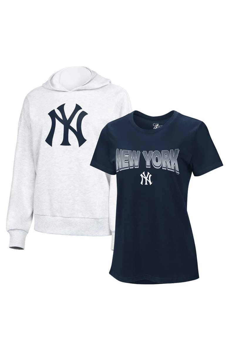 G-III 4HER BY CARL BANKS Women's G-III 4Her by Carl Banks  Navy/Bright Heather Ceramic New York Yankees T-Shirt and Hoodie Combo Pack, Main, color, Navy
