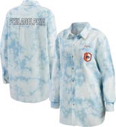 WEAR by Erin Andrews Women's WEAR by Erin Andrews White Philadelphia Flyers Oversized Tie-Dye Button-Up Denim Shirt
