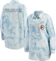 WEAR by Erin Andrews Women's WEAR by Erin Andrews White Philadelphia Flyers Oversized Tie-Dye Button-Up Denim Shirt