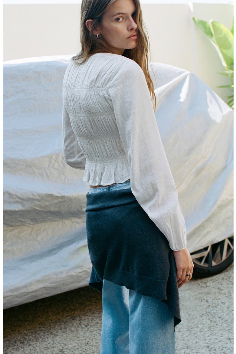 Ruched Button-Front Top, Alternate, color, OFF WHITE