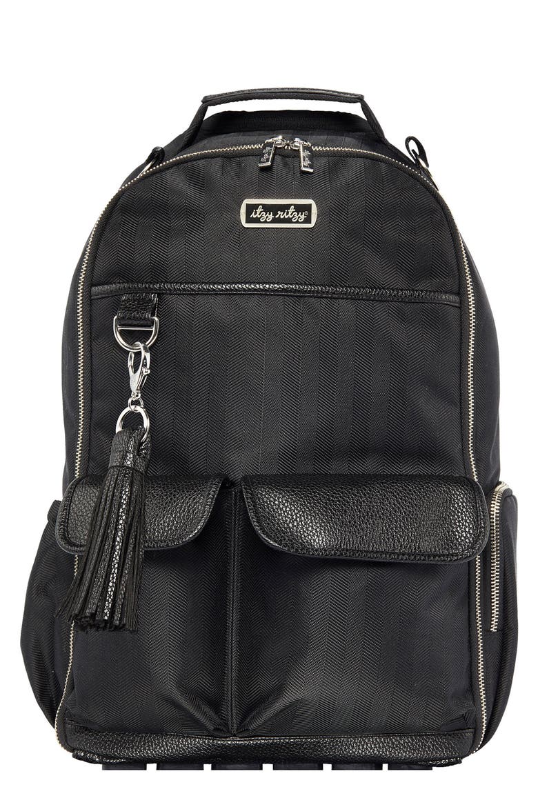 Diaper Bag Backpack, Main, color, BLACK HERRINGBONE