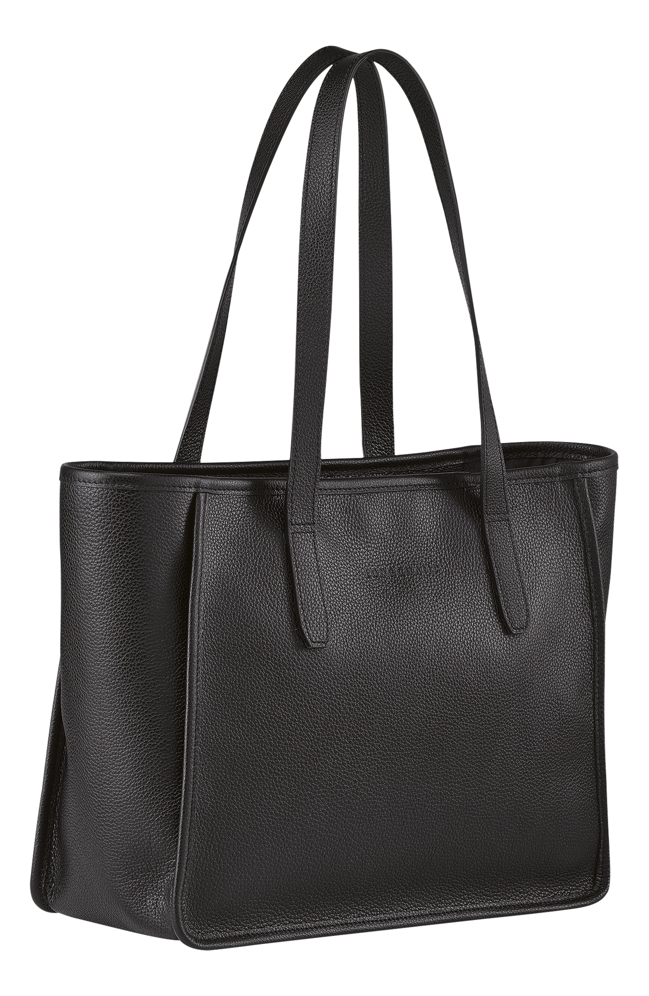 Longchamp Le Foulonné Leather Shoulder Tote, Alternate, color, Black