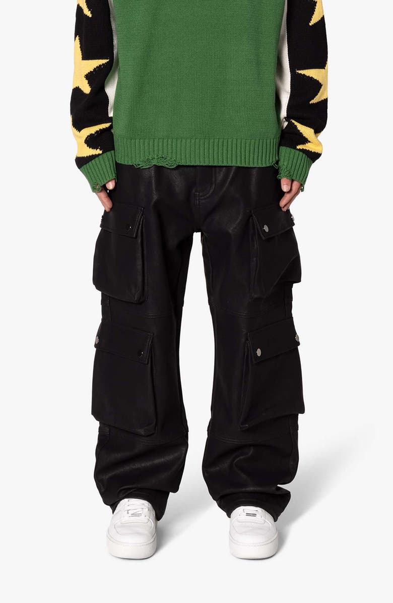 mnml Ultra Baggy Faux Leather Cargo Pants, Main, color, 