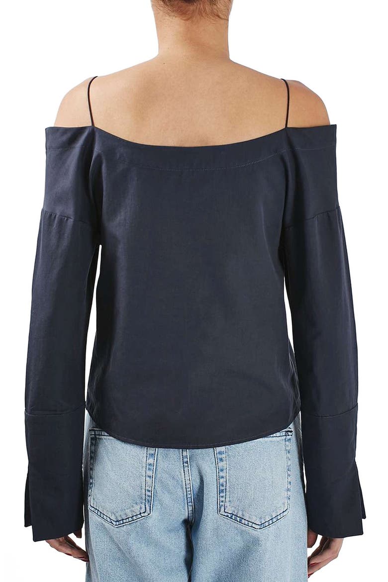 Two-Tone Off the Shoulder Shirt, Alternate, color, NAVY BLUE