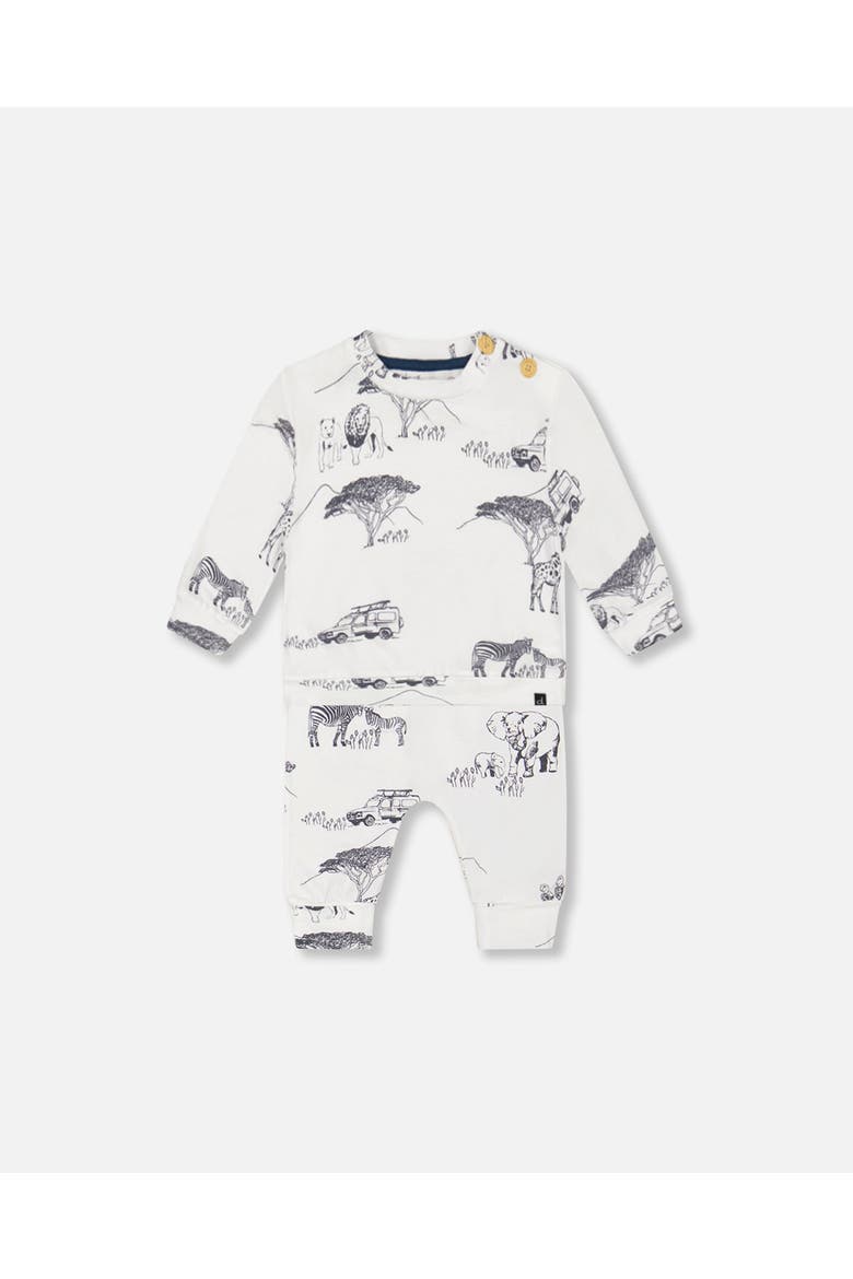 Baby Boy's Organic Cotton Printed Top And Evolutive Pant Set White With Printed Jungle, Main, color, White With Printed Jungle