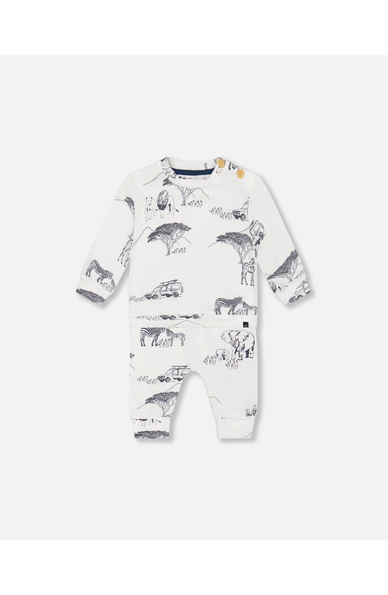 Deux par Deux Baby Boy's Organic Cotton Printed Top And Evolutive Pant Set White With Printed Jungle, Main, color, 