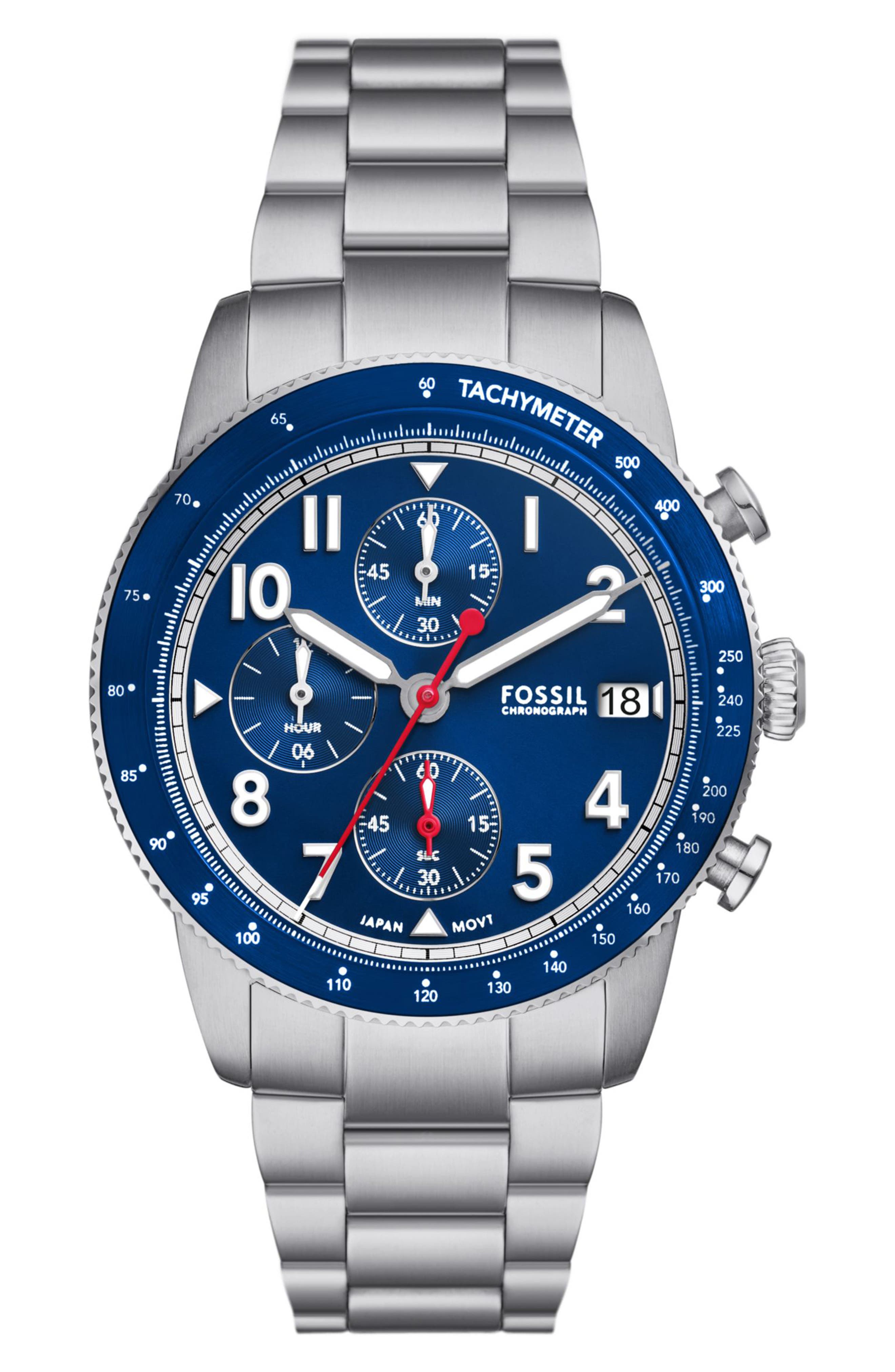 Fossil Sport Tourer Bracelet Chronograph Watch, 42mm in Silver/blue 
