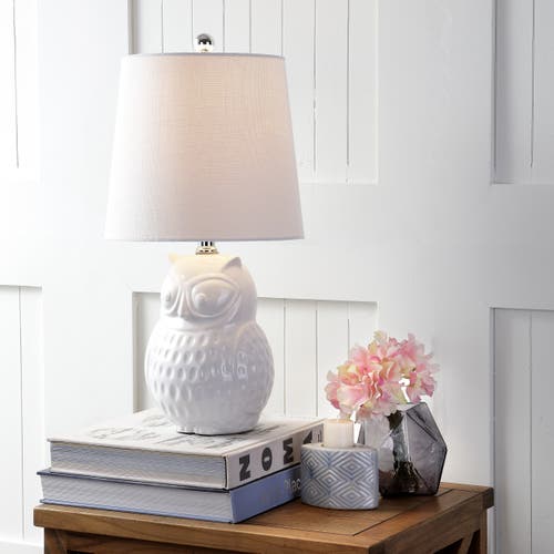 Jonathan Y Hoot Ceramic Mini Led Table Lamp In White
