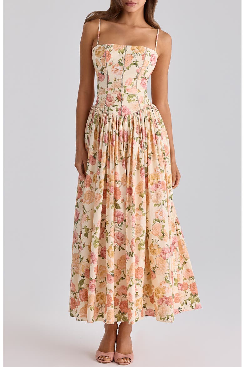 Ysabella Floral Stretch Cotton Maxi Sundress, Alternate, color, WARM ROSE PRINT