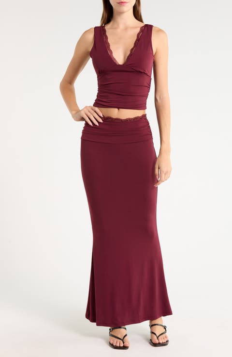 2-Piece Lace Trim Top and Maxi Skirt Set
