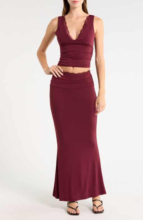 2-Piece Lace Trim Top and Maxi Skirt Set