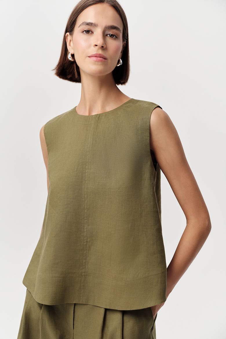 Almira Crew Neck Linen Blouse, Alternate, color, Khaki
