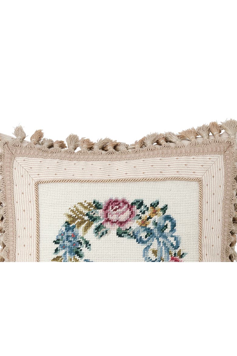 Floral Wreath Needlepoint Accent Pillow, Alternate, color, Off-White