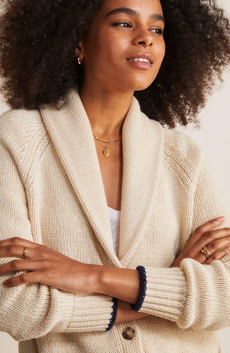 vineyard vines Flag Intarsia Shawl Collar Merino Wool & Cotton Cardigan, Alternate, color, 