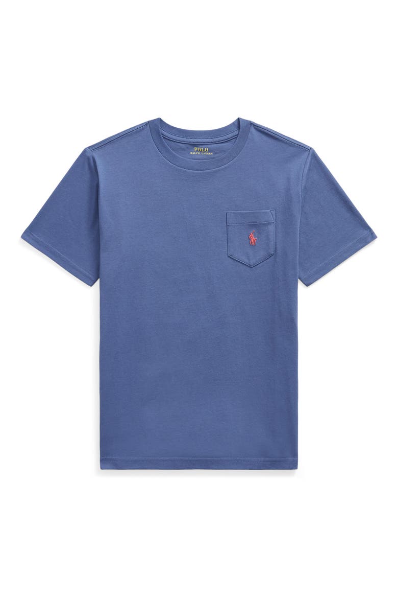 Kids' Solid Cotton Pocket T-Shirt, Main, color, BLUE HEAVEN