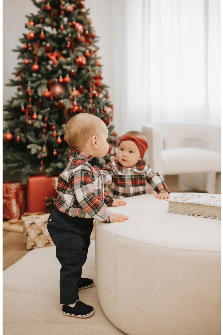3-Piece Flannel Bodysuit, Bow Tie & Pants Set, Alternate, color, RED