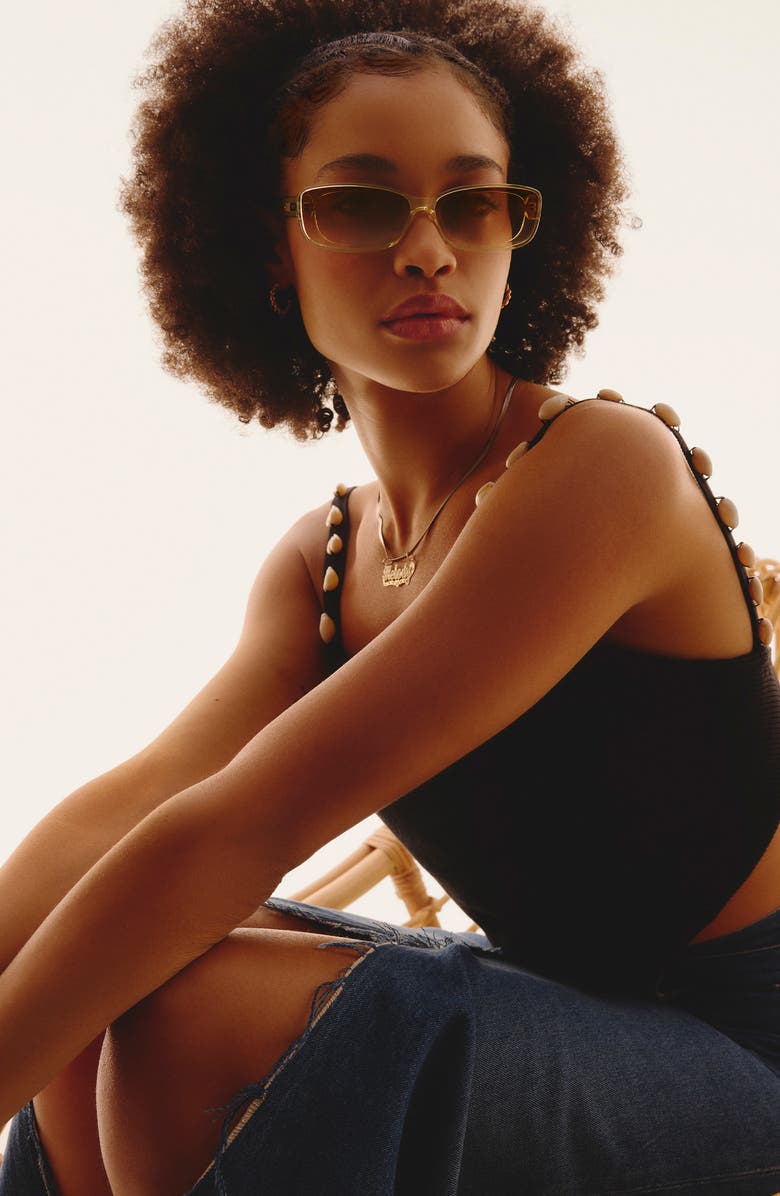 QUAY Vibe Check 35mm Gradient Small Square Sunglasses, Alternate, color, Daffodil/ Sepia