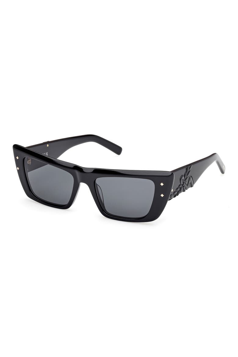 52mm Cat Eye Sunglasses, Alternate, color, SHINY BLACK / SMOKE