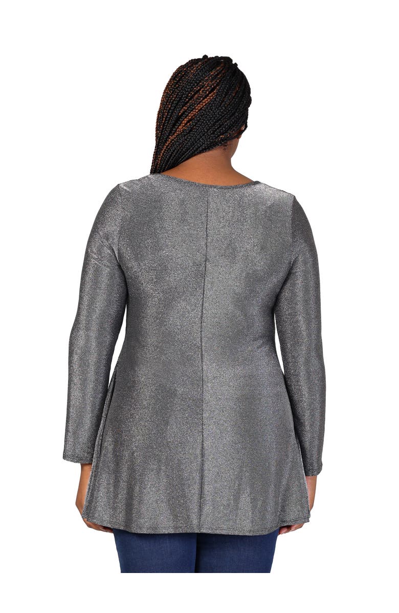 24seven Comfort Apparel Scoop Neck Long Sleeve Shimmery Fabric Tunic Top, Alternate, color, Silver