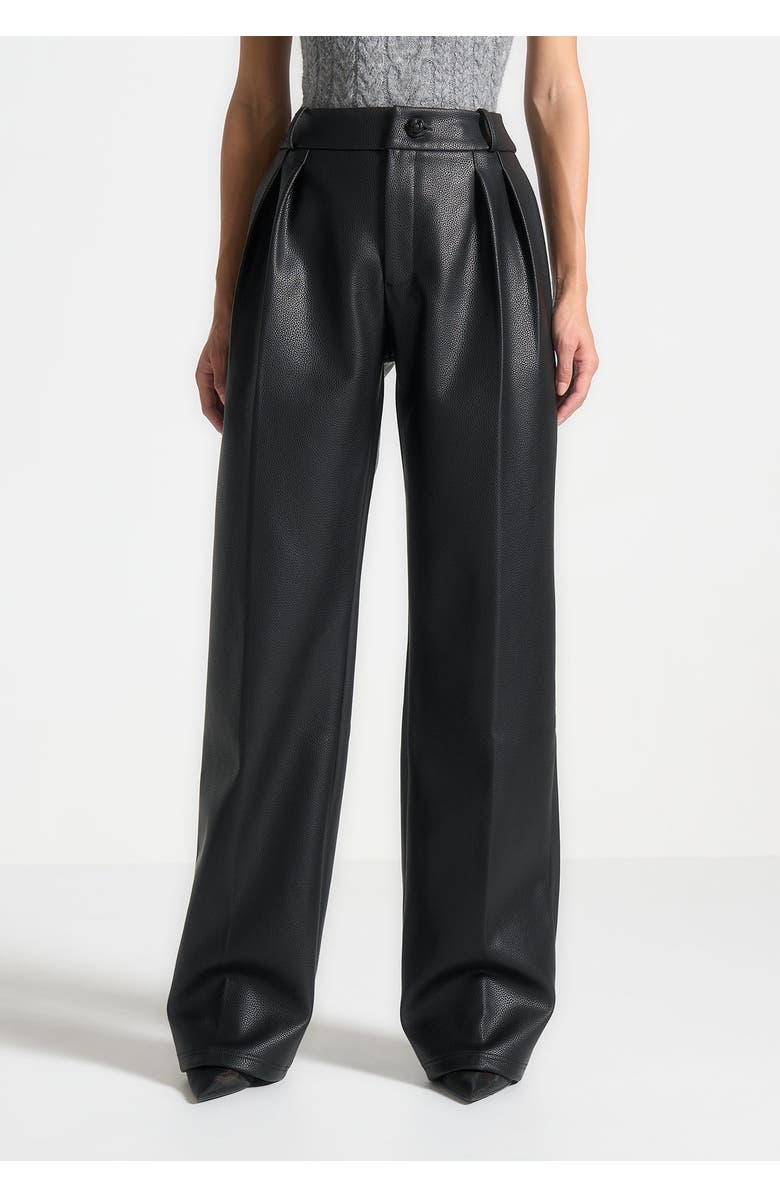 Manière De Voir Olivia Pebbled Leather Pleated Stacked Trousers, Alternate, color, 