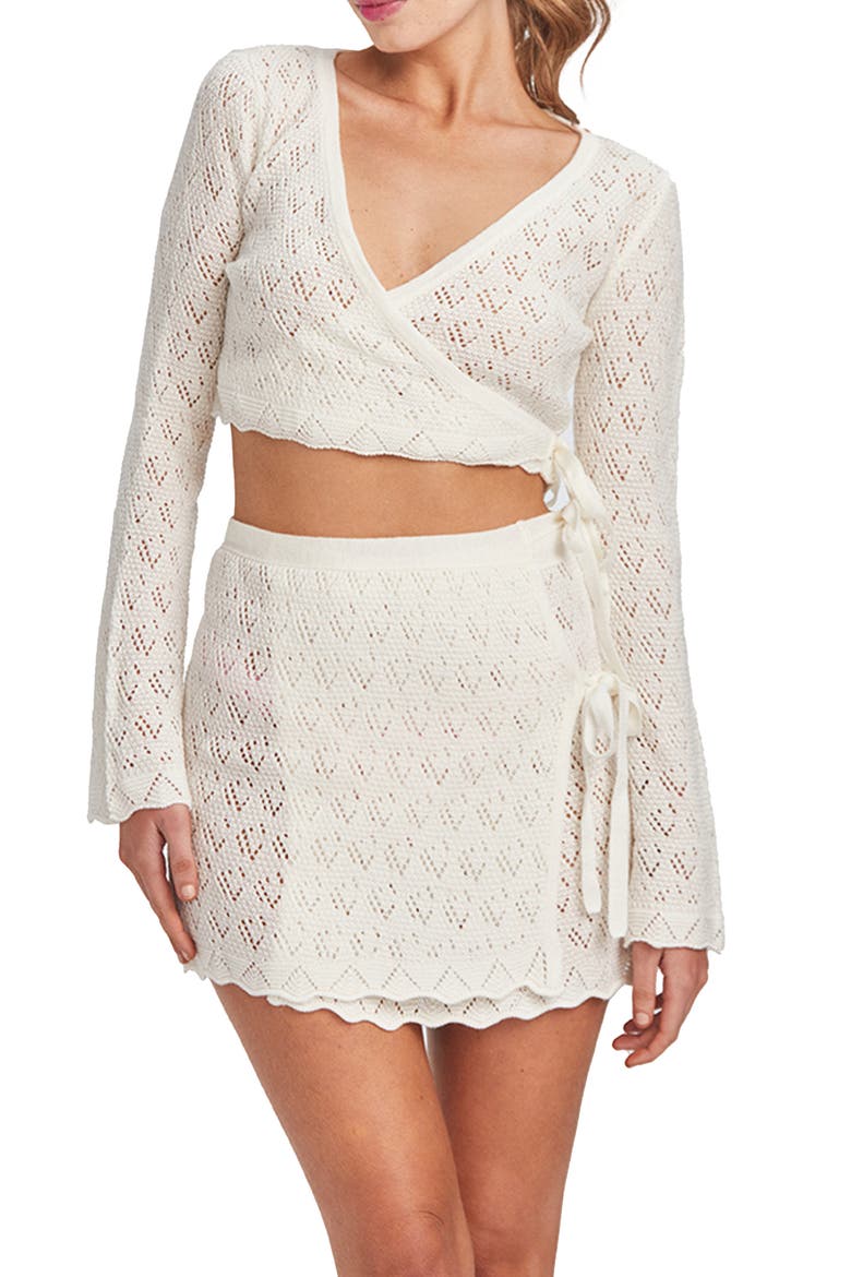 Kaia Openwork Crochet Cover-Up Miniskirt, Main, color, IVORY