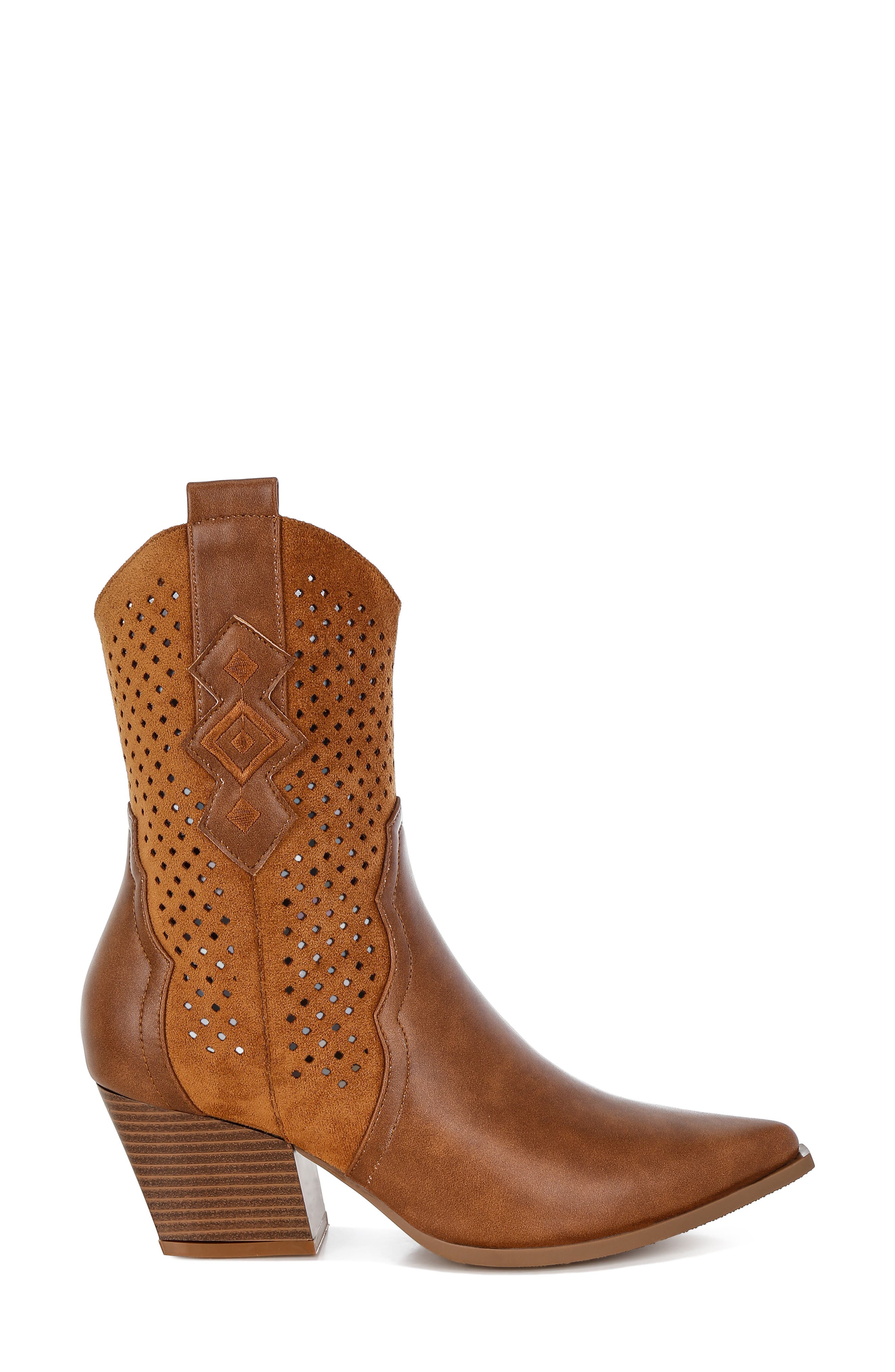LONDON RAG Lomela Perforated Block Heel Boot, Alternate, color, Tan