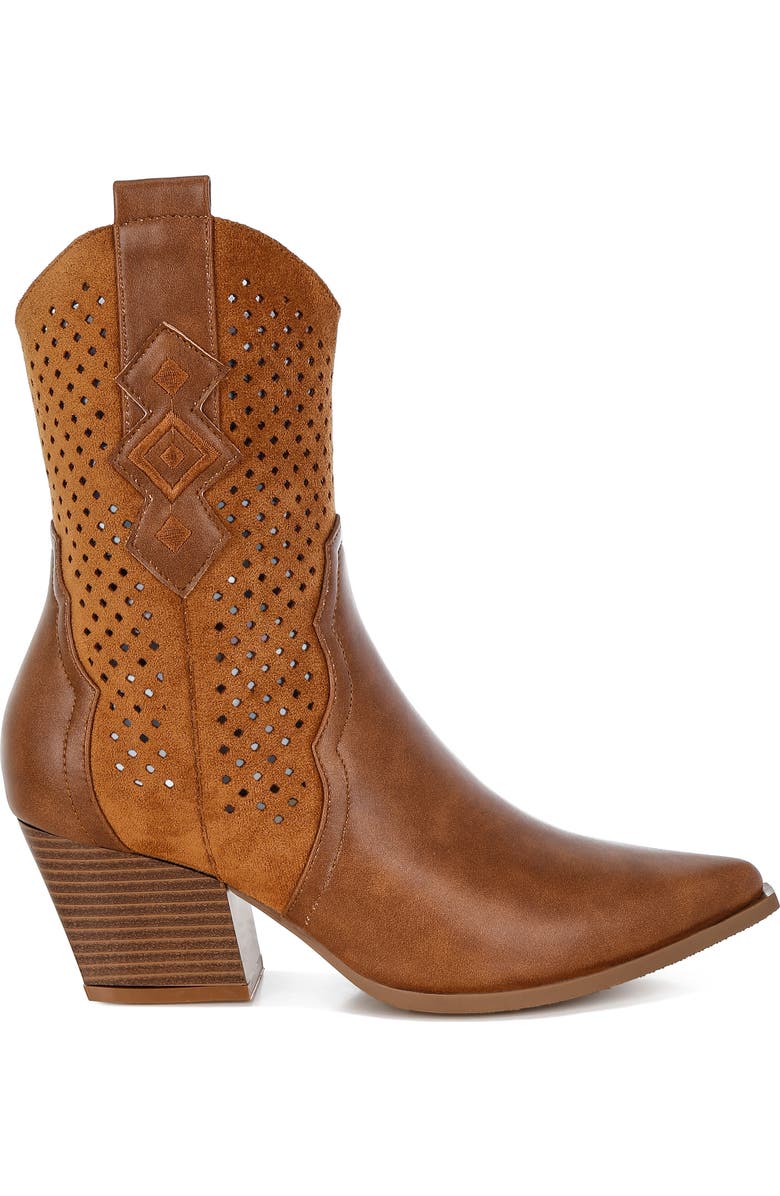 LONDON RAG Lomela Perforated Block Heel Boot, Alternate, color, Tan