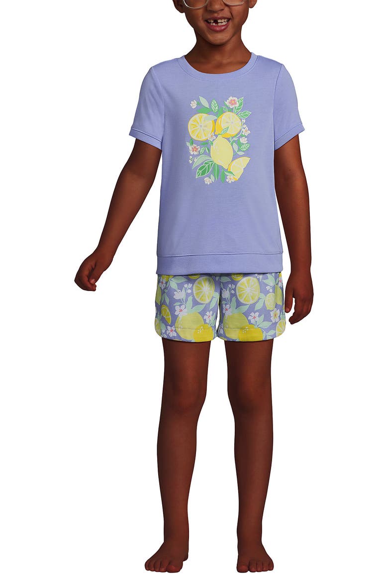 Girls Short Sleeve Tee and Shorts Pajama Set, Main, color, Light Periwinkle Lemon Floral